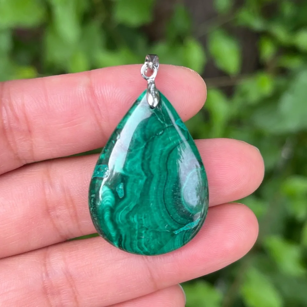 925 silver plated natural‎ malachite pendant 1682